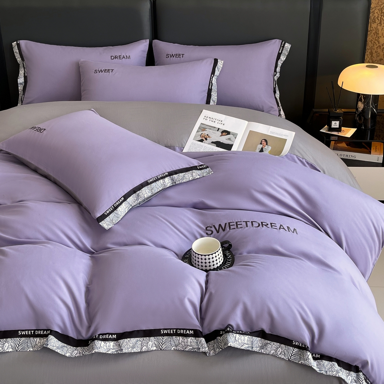 91家纺网 家纺一手货源 找家纺 大麦乐田 2025新款法式轻奢碳素刺绣磨毛四件套-北欧风情 北欧风情 梦幻紫