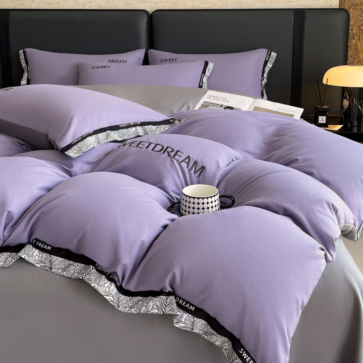 91家纺网 家纺一手货源 找家纺 大麦乐田 2025新款法式轻奢碳素刺绣磨毛四件套-北欧风情 北欧风情 梦幻紫