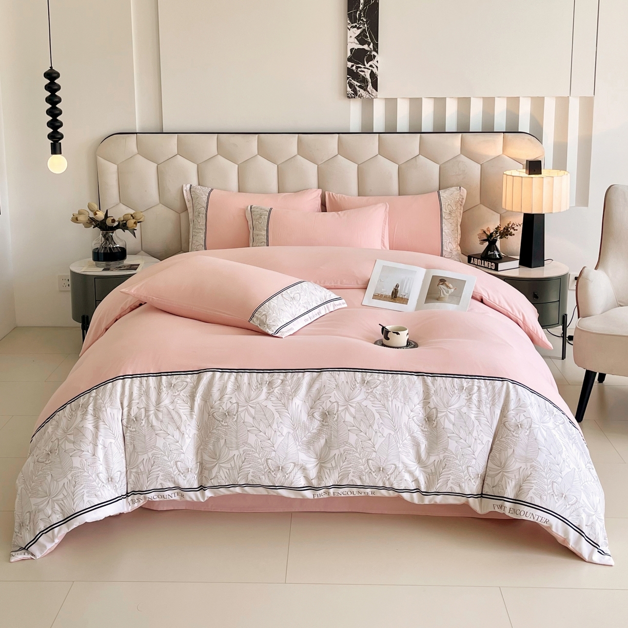 91家纺网 家纺一手货源 找家纺 （总）大麦乐田 2025新款法式轻奢碳素磨毛四件套-卡琳娜系列