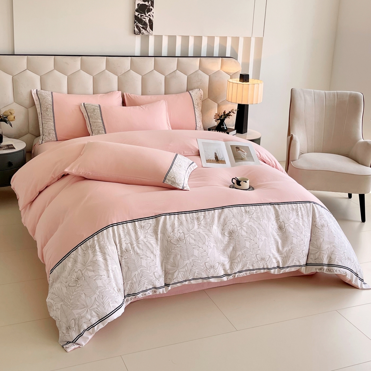 91家纺网 家纺一手货源 找家纺 （总）大麦乐田 2025新款法式轻奢碳素磨毛四件套-卡琳娜系列