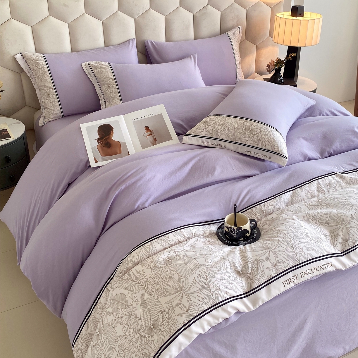 大麦乐田 2025新款法式轻奢碳素磨毛四件套-卡琳娜系列 卡琳娜 紫灰