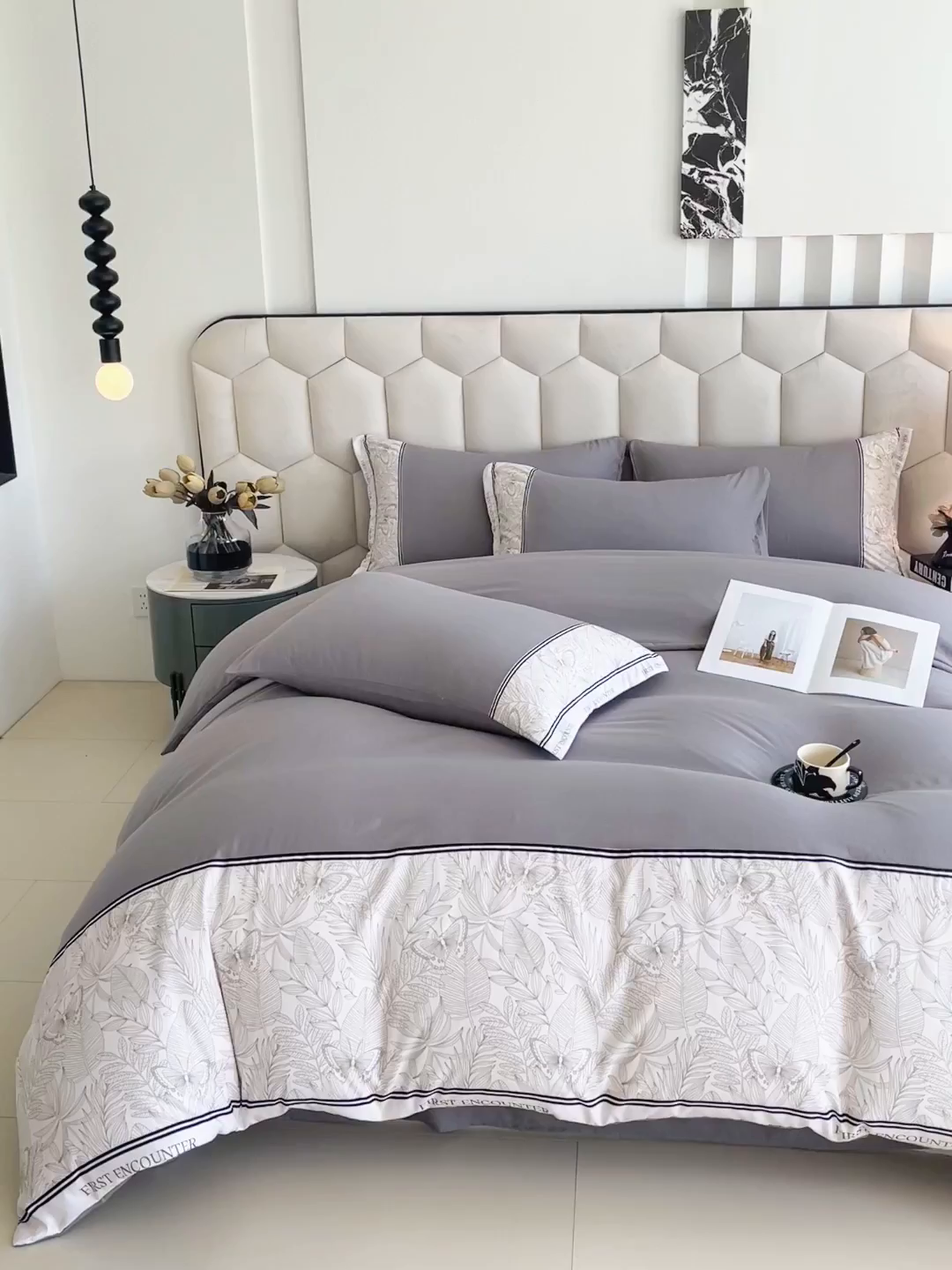 91家纺网 家纺一手货源 找家纺 大麦乐田 2025新款法式轻奢碳素磨毛四件套-卡琳娜系列 卡琳娜 绅士灰