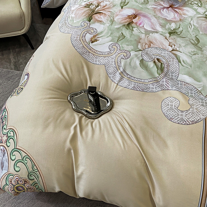 91家纺网 家纺一手货源 找家纺 大麦乐田 2025新款珍珠棉大版印花四件套 芳华-黄