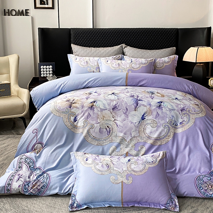 91家纺网 家纺一手货源 找家纺 大麦乐田 2025新款珍珠棉大版印花四件套 芳华-紫