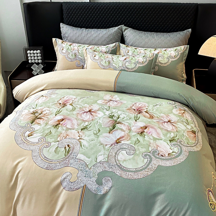 91家纺网 家纺一手货源 找家纺 大麦乐田 2025新款珍珠棉大版印花四件套 芳华-黄