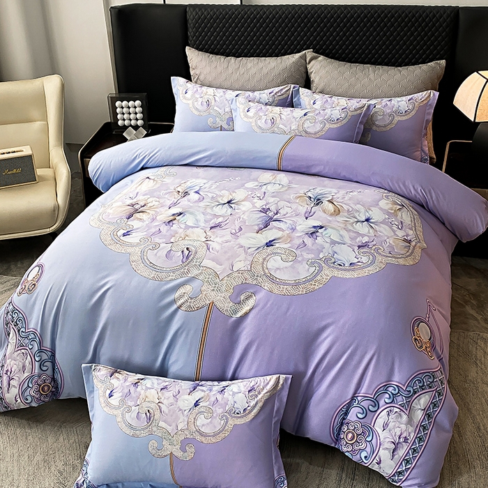 91家纺网 家纺一手货源 找家纺 大麦乐田 2025新款珍珠棉大版印花四件套 芳华-紫