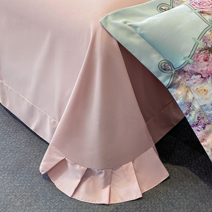 91家纺网 家纺一手货源 找家纺 大麦乐田 2025新款珍珠棉大版印花四件套 梦谷-绿