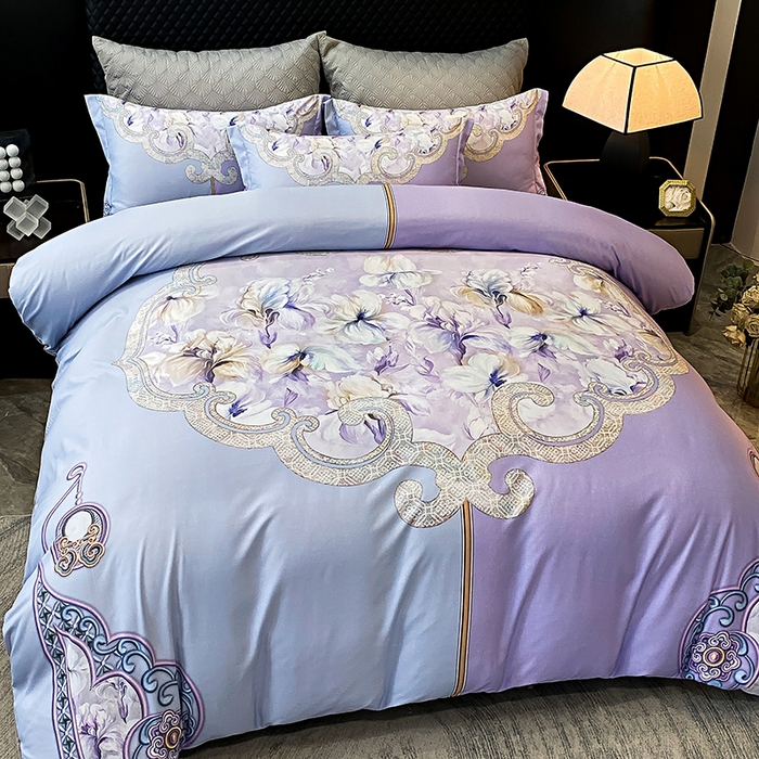 91家纺网 家纺一手货源 找家纺 大麦乐田 2025新款珍珠棉大版印花四件套 芳华-紫