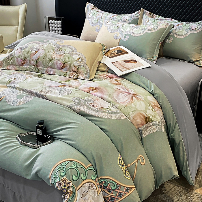 91家纺网 家纺一手货源 找家纺 大麦乐田 2025新款珍珠棉大版印花四件套 芳华-黄