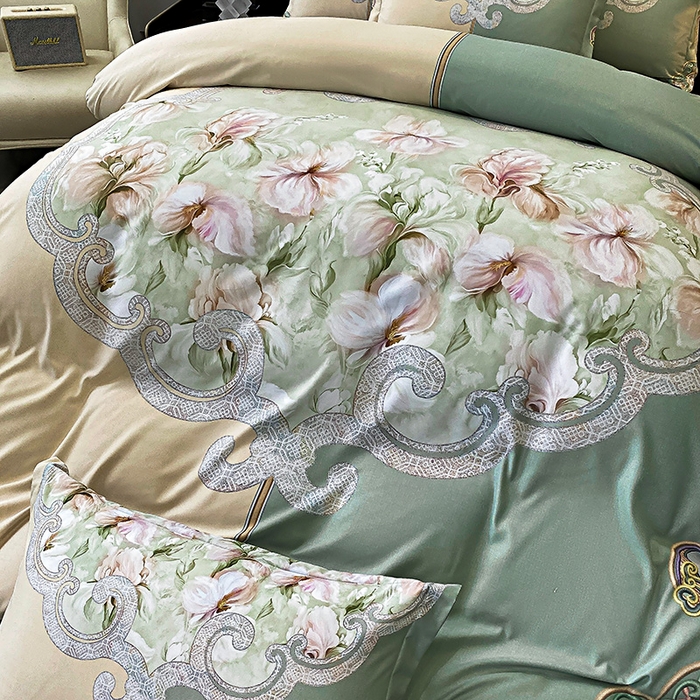 91家纺网 家纺一手货源 找家纺 大麦乐田 2025新款珍珠棉大版印花四件套 芳华-黄