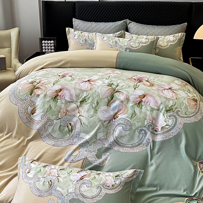 91家纺网 家纺一手货源 找家纺 大麦乐田 2025新款珍珠棉大版印花四件套 芳华-黄