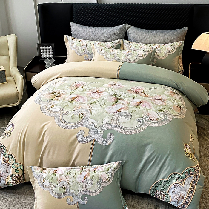 91家纺网 家纺一手货源 找家纺 大麦乐田 2025新款珍珠棉大版印花四件套 芳华-黄