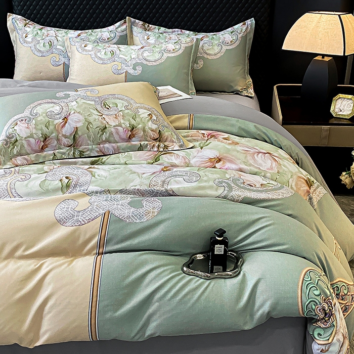 91家纺网 家纺一手货源 找家纺 大麦乐田 2025新款珍珠棉大版印花四件套 芳华-黄