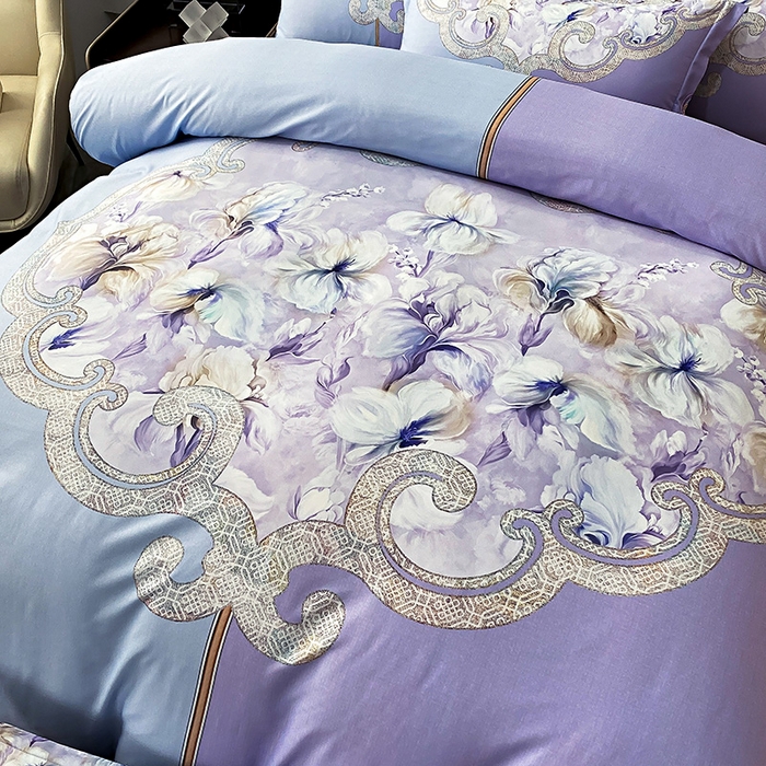 91家纺网 家纺一手货源 找家纺 大麦乐田 2025新款珍珠棉大版印花四件套 芳华-紫