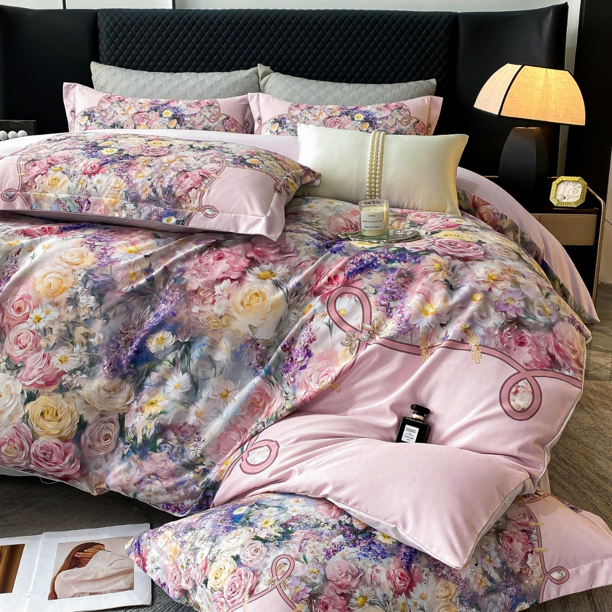 大麦乐田 2025新款珍珠棉大版印花四件套 梦谷-粉