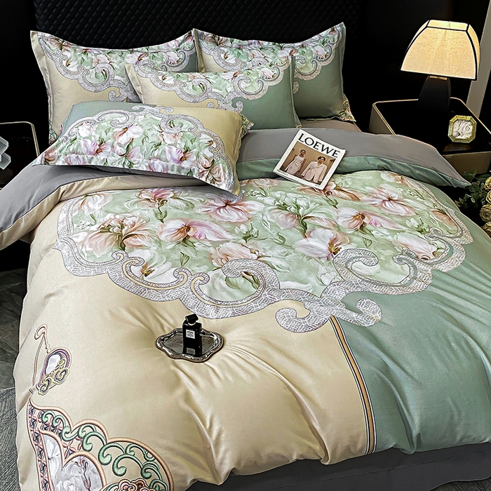 91家纺网 家纺一手货源 找家纺 大麦乐田 2025新款珍珠棉大版印花四件套 芳华-黄