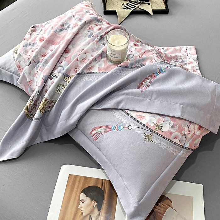 91家纺网 家纺一手货源 找家纺 大麦乐田 2025新款珍珠棉大版印花四件套 若芸-粉