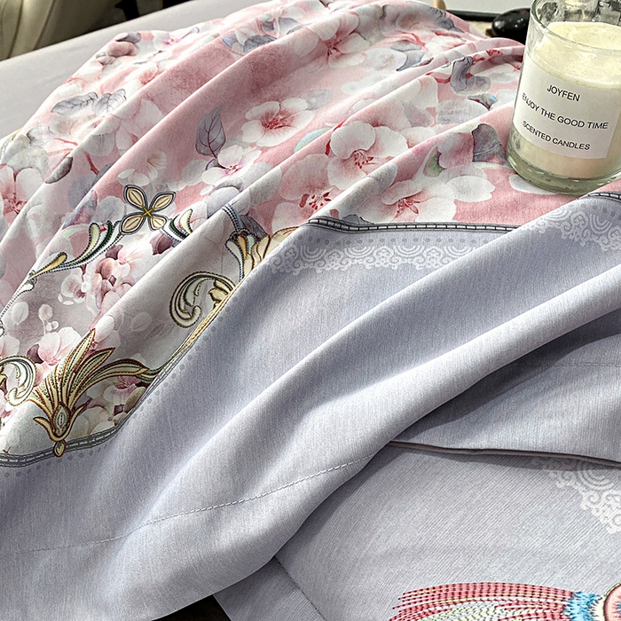 91家纺网 家纺一手货源 找家纺 大麦乐田 2025新款珍珠棉大版印花四件套 若芸-粉