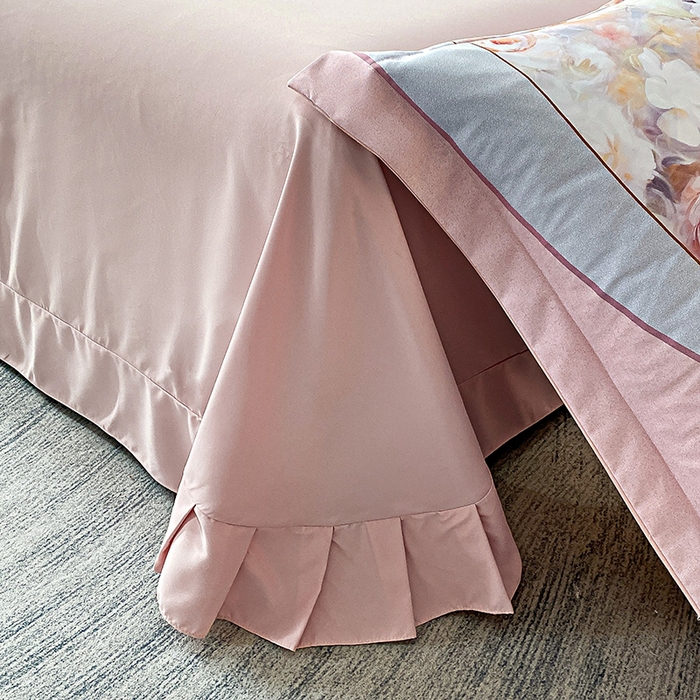 91家纺网 家纺一手货源 找家纺 大麦乐田 2025新款珍珠棉大版印花四件套 花涧-粉