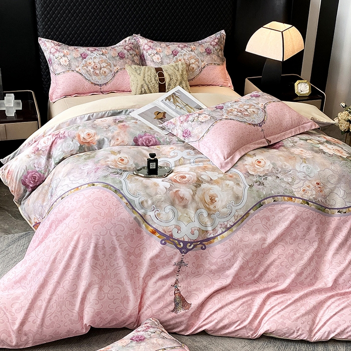 91家纺网 家纺一手货源 找家纺 大麦乐田 2025新款珍珠棉大版印花四件套 境澜-玉