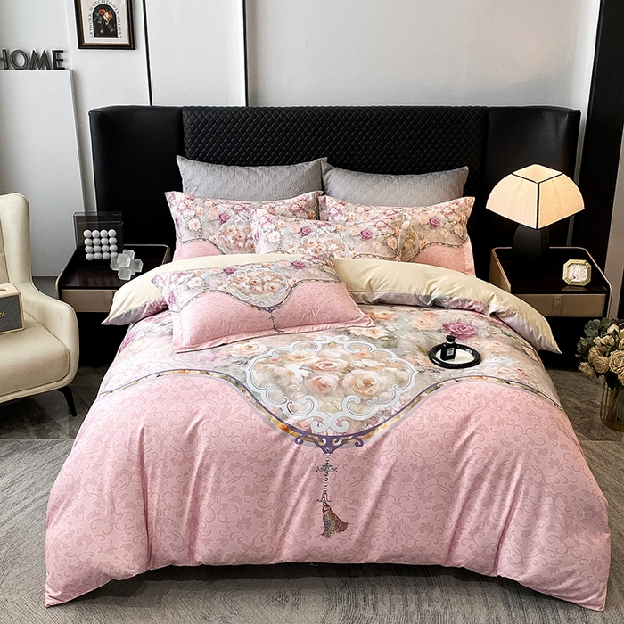 91家纺网 家纺一手货源 找家纺 大麦乐田 2025新款珍珠棉大版印花四件套 境澜-玉