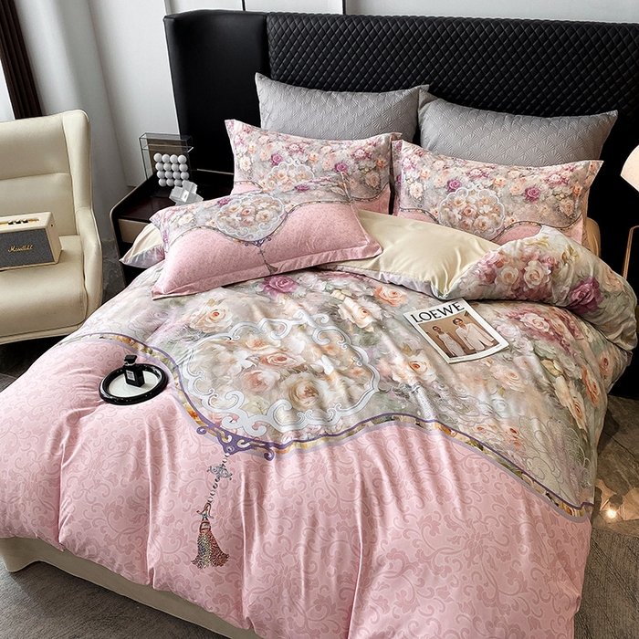 91家纺网 家纺一手货源 找家纺 大麦乐田 2025新款珍珠棉大版印花四件套 境澜-玉