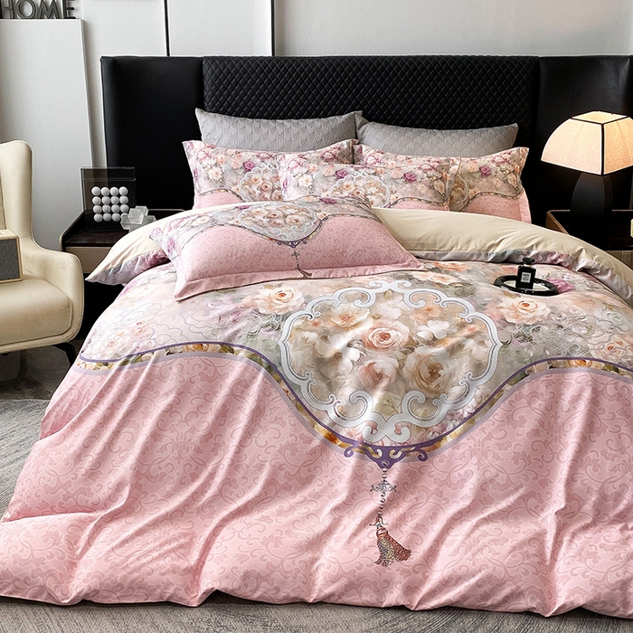 91家纺网 家纺一手货源 找家纺 大麦乐田 2025新款珍珠棉大版印花四件套 境澜-玉