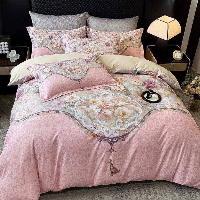 91家纺网 家纺一手货源 找家纺 大麦乐田 2025新款珍珠棉大版印花四件套 境澜-玉