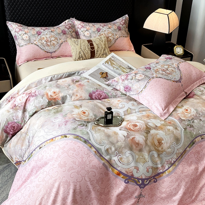 91家纺网 家纺一手货源 找家纺 大麦乐田 2025新款珍珠棉大版印花四件套 境澜-玉