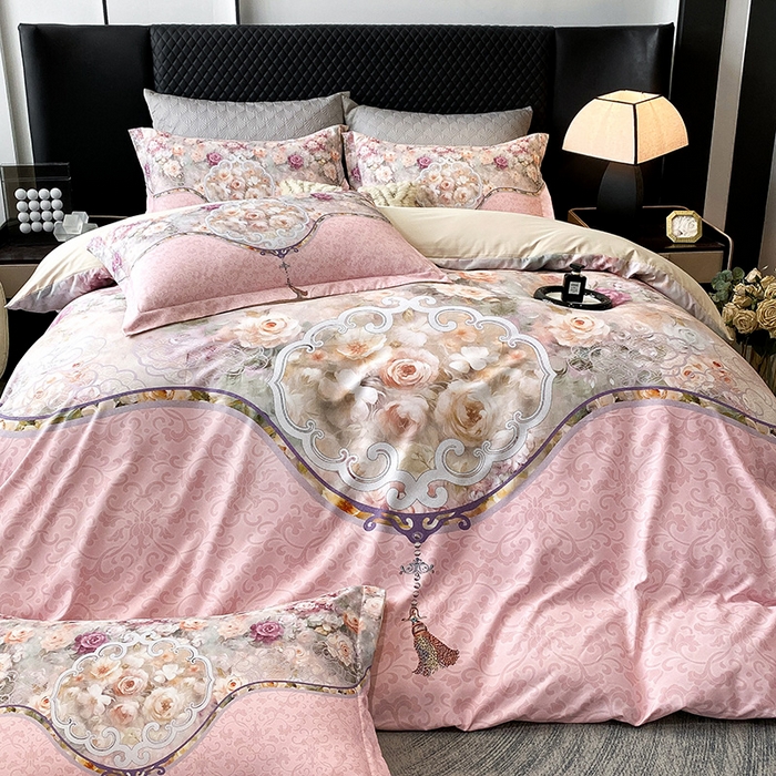 91家纺网 家纺一手货源 找家纺 大麦乐田 2025新款珍珠棉大版印花四件套 境澜-玉