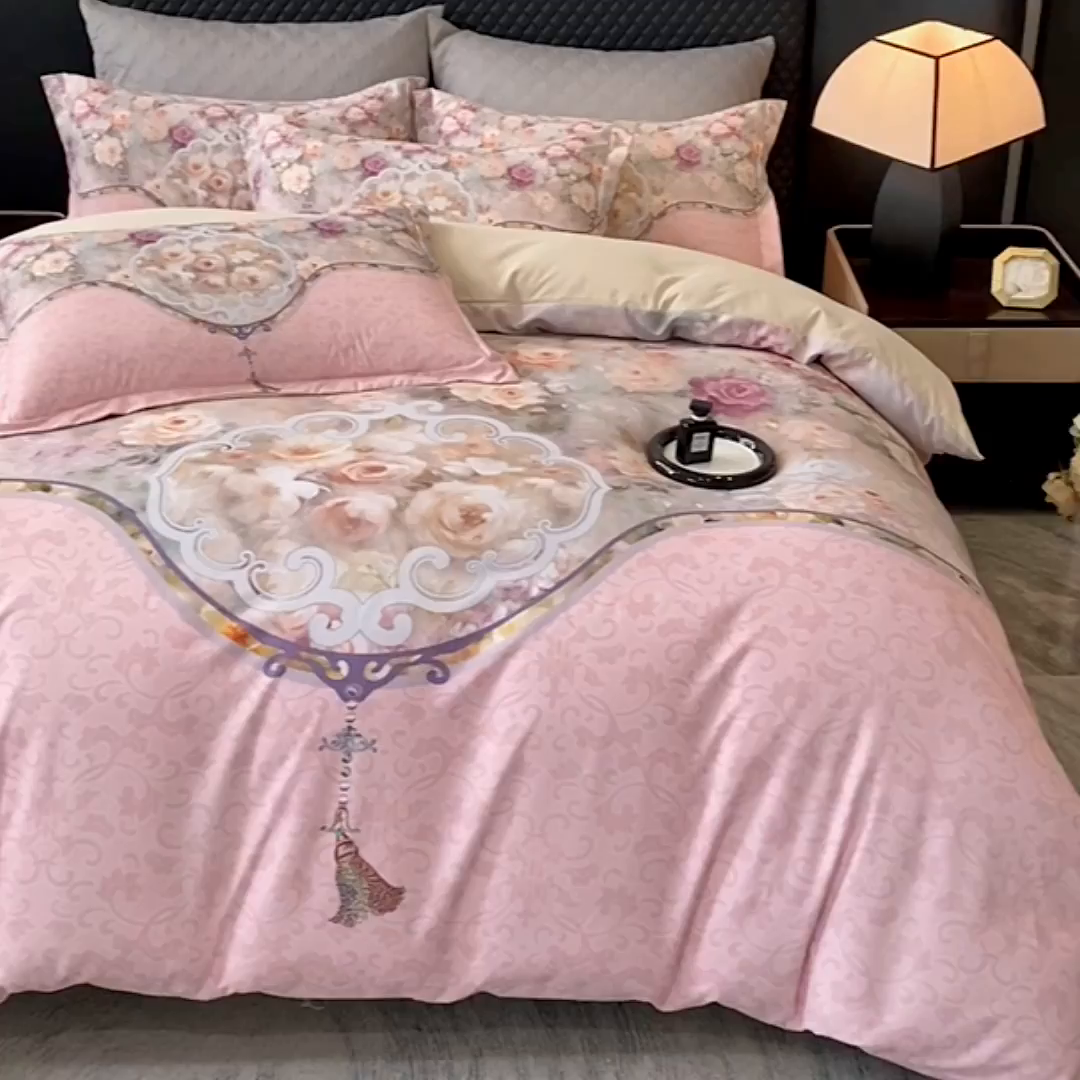 91家纺网 家纺一手货源 找家纺 大麦乐田 2025新款珍珠棉大版印花四件套 境澜-玉