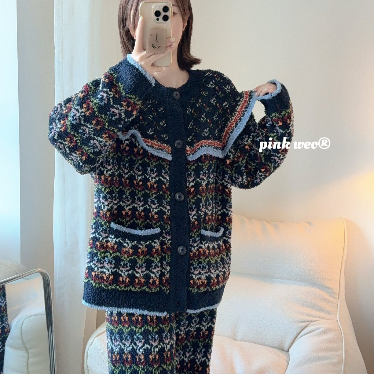 91家纺网 家纺一手货源 找家纺 （总）妍景家居生活馆 2025新款软绵绵-木耳边费尔岛开衫款