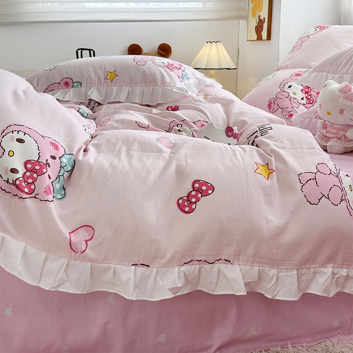 91家纺网 家纺一手货源 找家纺 （总）玉元坊 2025新款全棉纯棉凯蒂猫白花边款式四件套