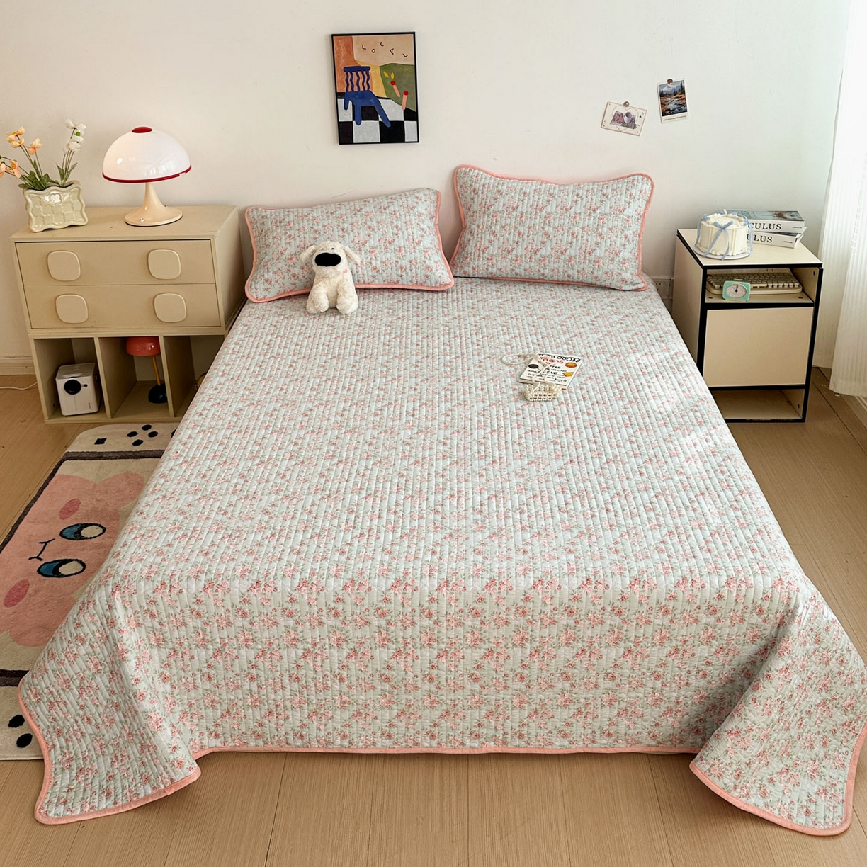 91家纺网 家纺一手货源 找家纺 金梦拉家纺 2025新款A类加厚棉绒牛奶绒床盖系列三件套 繁花