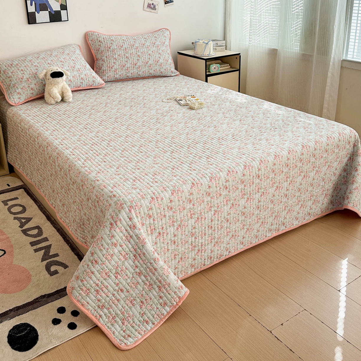 91家纺网 家纺一手货源 找家纺 金梦拉家纺 2025新款A类加厚棉绒牛奶绒床盖系列三件套 繁花