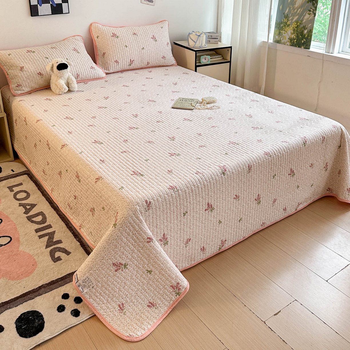 91家纺网 家纺一手货源 找家纺 金梦拉家纺 2025新款A类加厚棉绒牛奶绒床盖系列三件套 花枝香