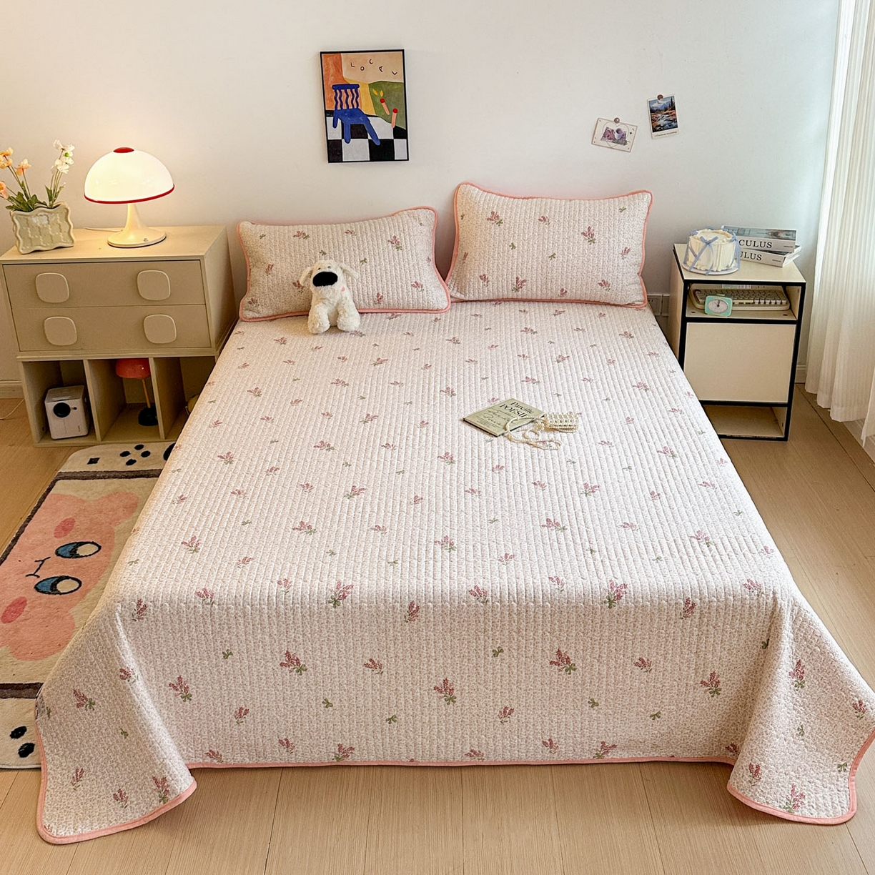 91家纺网 家纺一手货源 找家纺 金梦拉家纺 2025新款A类加厚棉绒牛奶绒床盖系列三件套 花枝香