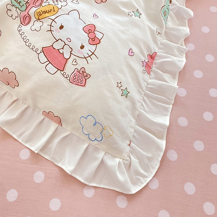 91家纺网 家纺一手货源 找家纺 玉元坊 2025新款全棉纯棉凯蒂猫白花边款式四件套 甜心kt 花边款