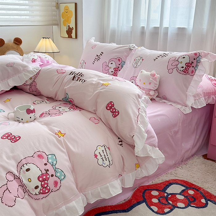 玉元坊 2025新款全棉纯棉凯蒂猫白花边款式四件套 babyKT-白花边款