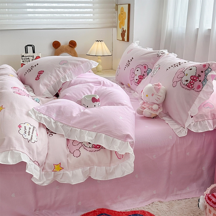 91家纺网 家纺一手货源 找家纺 玉元坊 2025新款全棉纯棉凯蒂猫白花边款式四件套 babyKT-白花边款