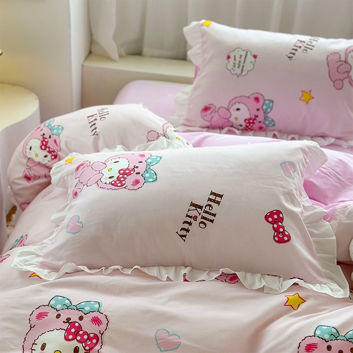 91家纺网 家纺一手货源 找家纺 玉元坊 2025新款全棉纯棉凯蒂猫白花边款式四件套 babyKT-白花边款