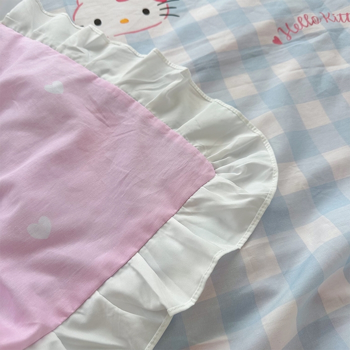 91家纺网 家纺一手货源 找家纺 玉元坊 2025新款全棉纯棉凯蒂猫白花边款式四件套 乖巧KT-白花边款