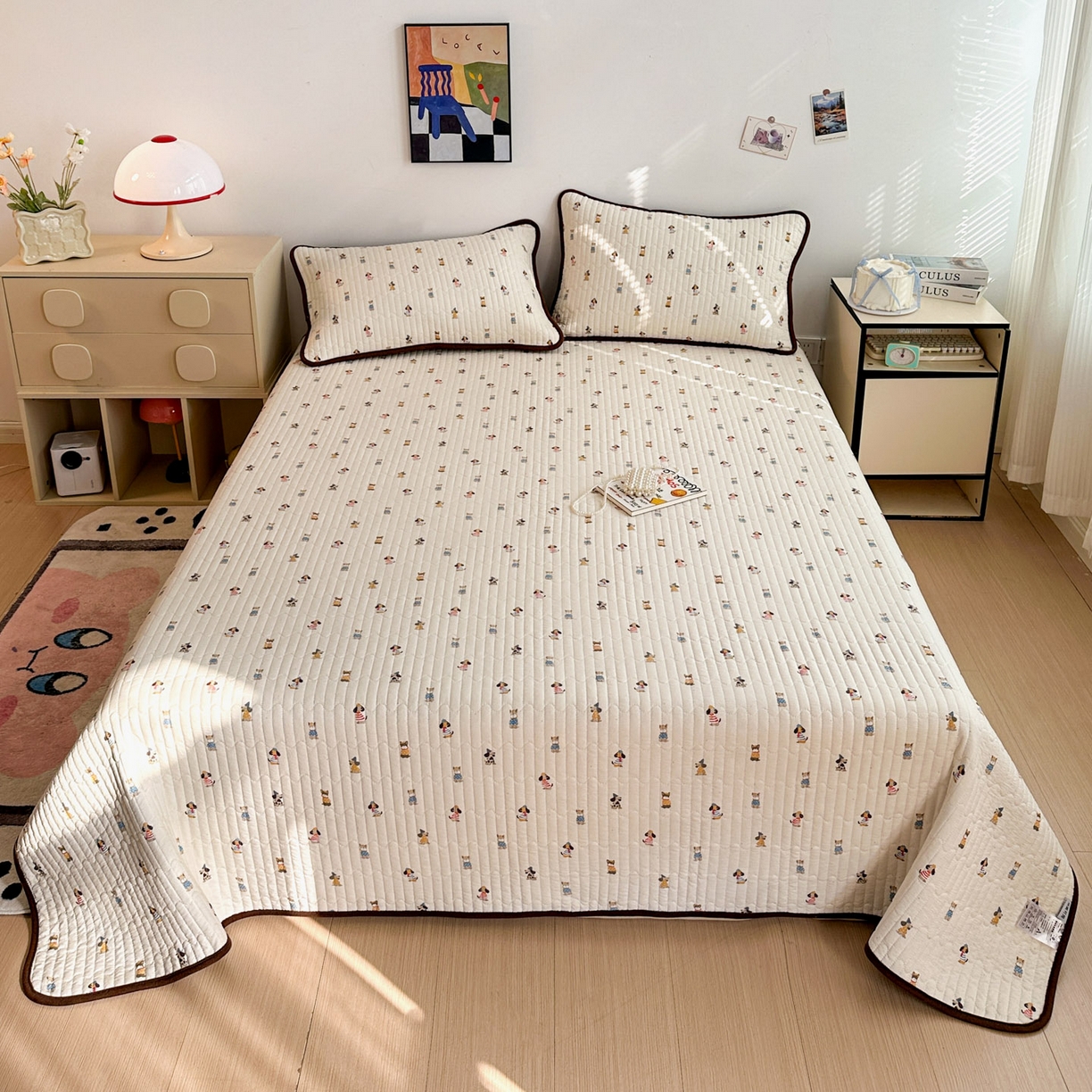 91家纺网 家纺一手货源 找家纺 金梦拉家纺 2025新款A类加厚棉绒牛奶绒床盖系列三件套 萌趣