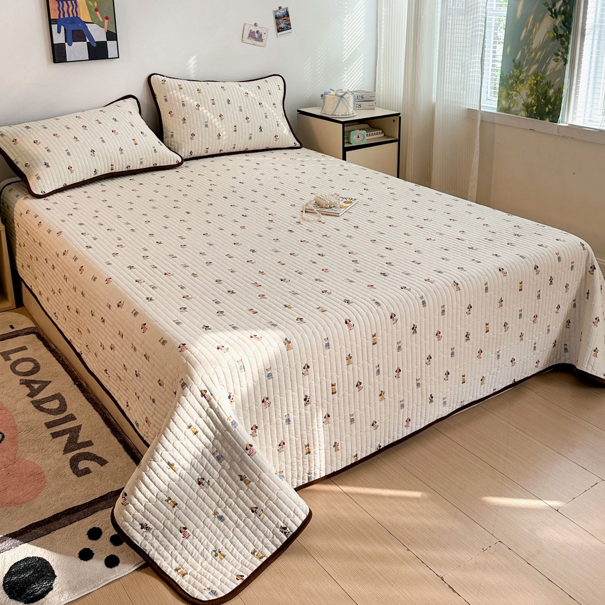 91家纺网 家纺一手货源 找家纺 金梦拉家纺 2025新款A类加厚棉绒牛奶绒床盖系列三件套 萌趣