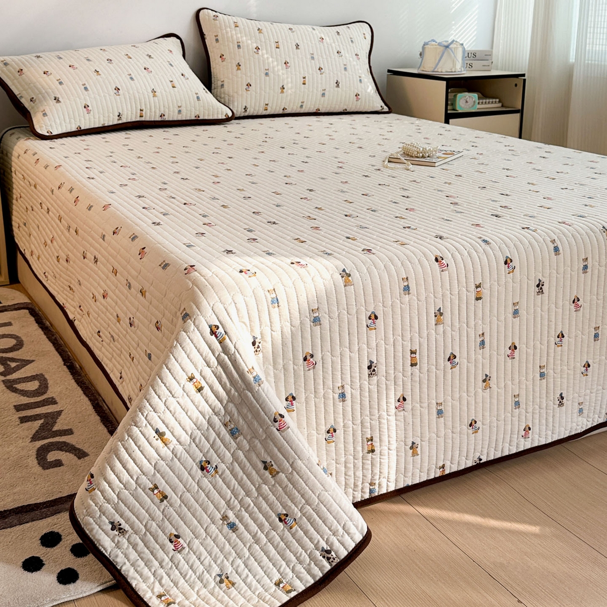 91家纺网 家纺一手货源 找家纺 金梦拉家纺 2025新款A类加厚棉绒牛奶绒床盖系列三件套 萌趣