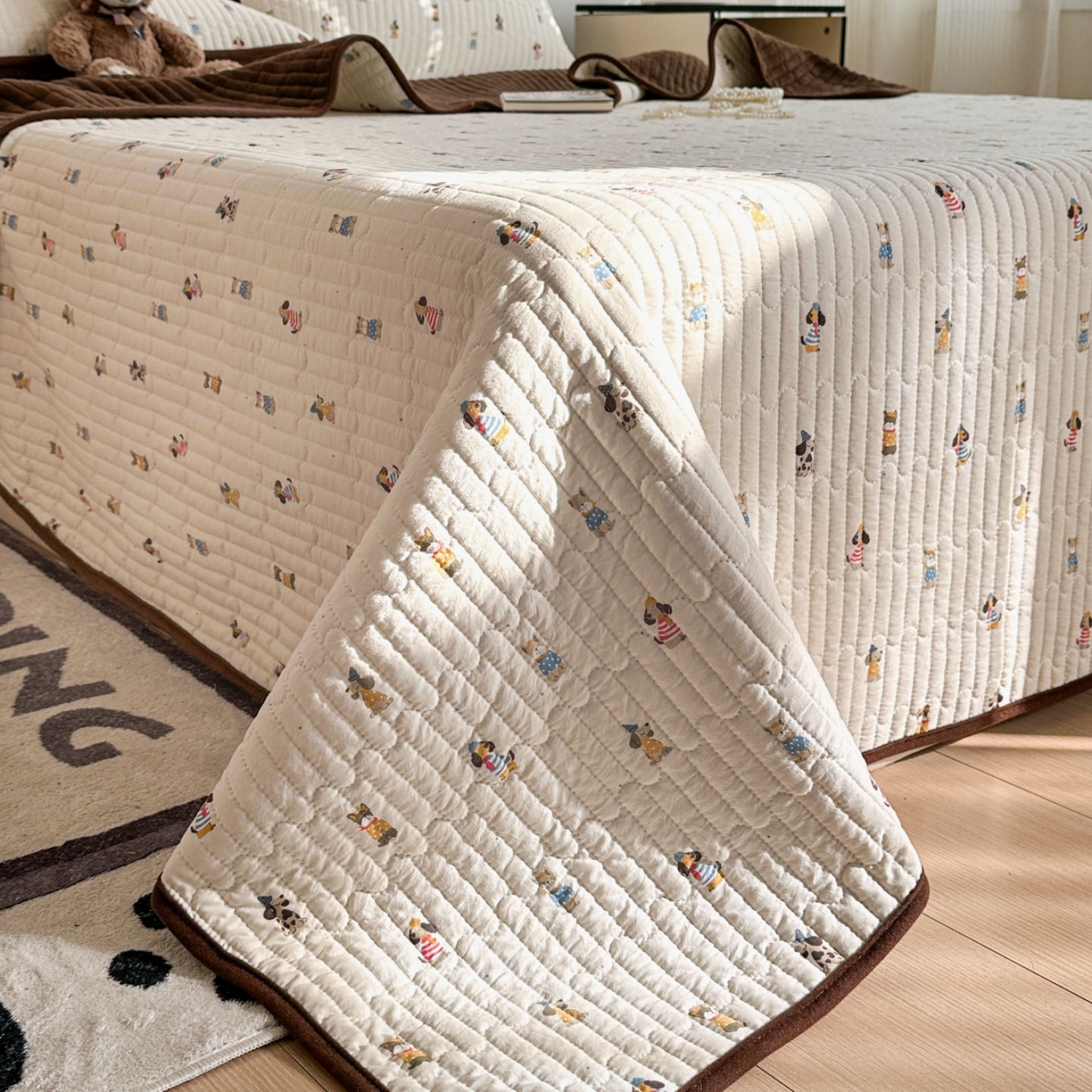 91家纺网 家纺一手货源 找家纺 金梦拉家纺 2025新款A类加厚棉绒牛奶绒床盖系列三件套 萌趣