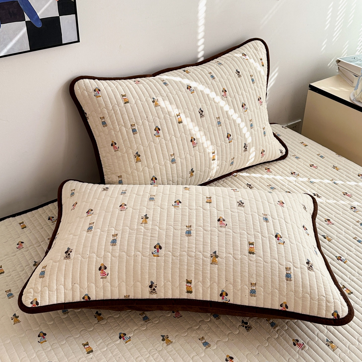 91家纺网 家纺一手货源 找家纺 金梦拉家纺 2025新款A类加厚棉绒牛奶绒床盖系列三件套 萌趣