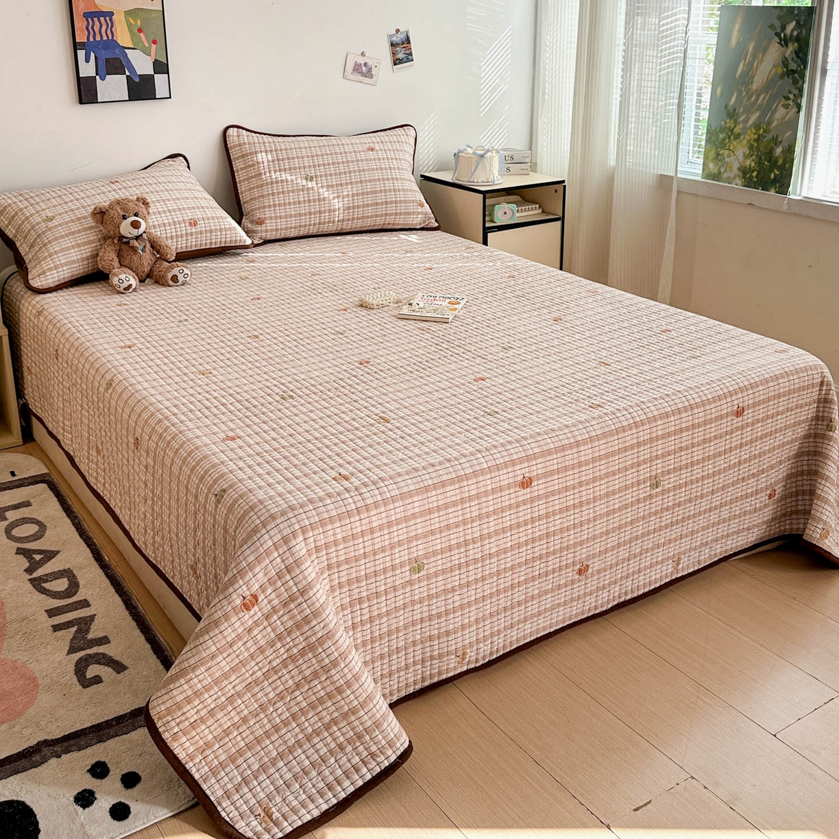 91家纺网 家纺一手货源 找家纺 金梦拉家纺 2025新款A类加厚棉绒牛奶绒床盖系列三件套 小南瓜