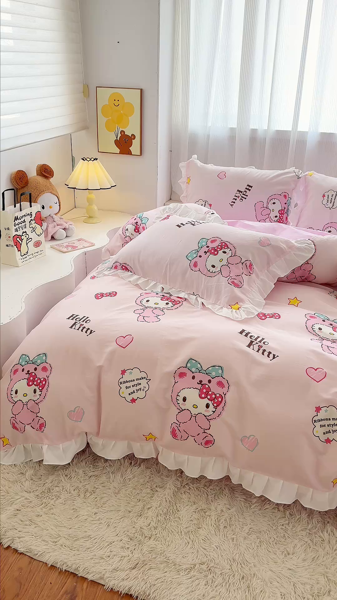 91家纺网 家纺一手货源 找家纺 玉元坊 2025新款全棉纯棉凯蒂猫白花边款式四件套 babyKT-白花边款