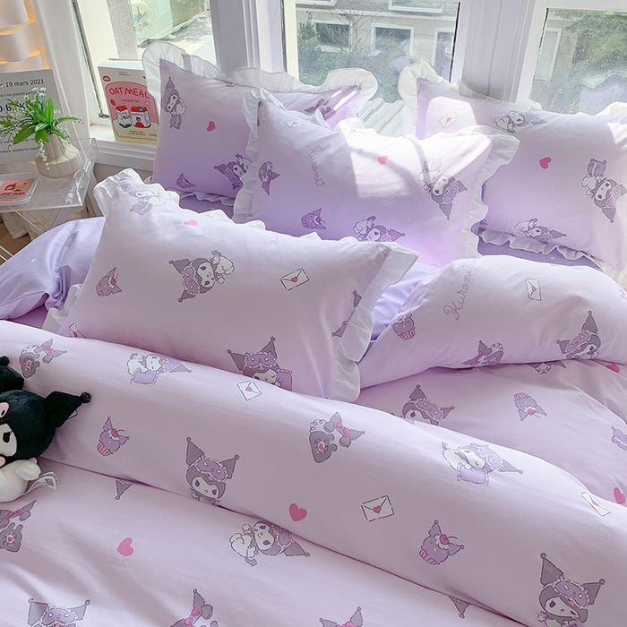 91家纺网 家纺一手货源 找家纺 玉元坊 2025新款全棉纯棉库洛米白花边款式四件套 库洛米宝贝【花边款】